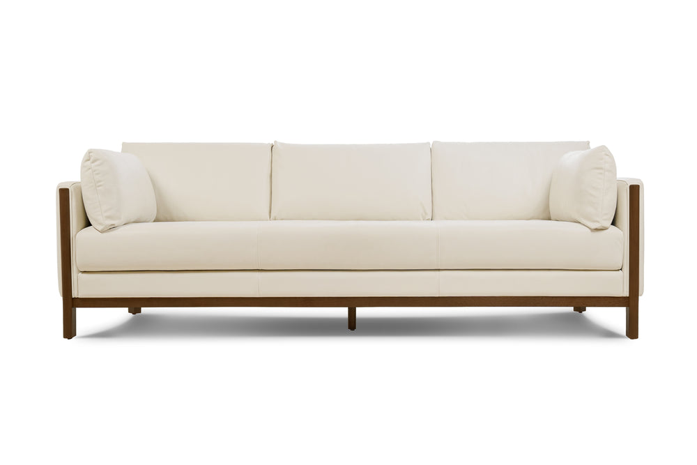 Matera Leather Three Seats Sofa with Wooden Legs, Beige