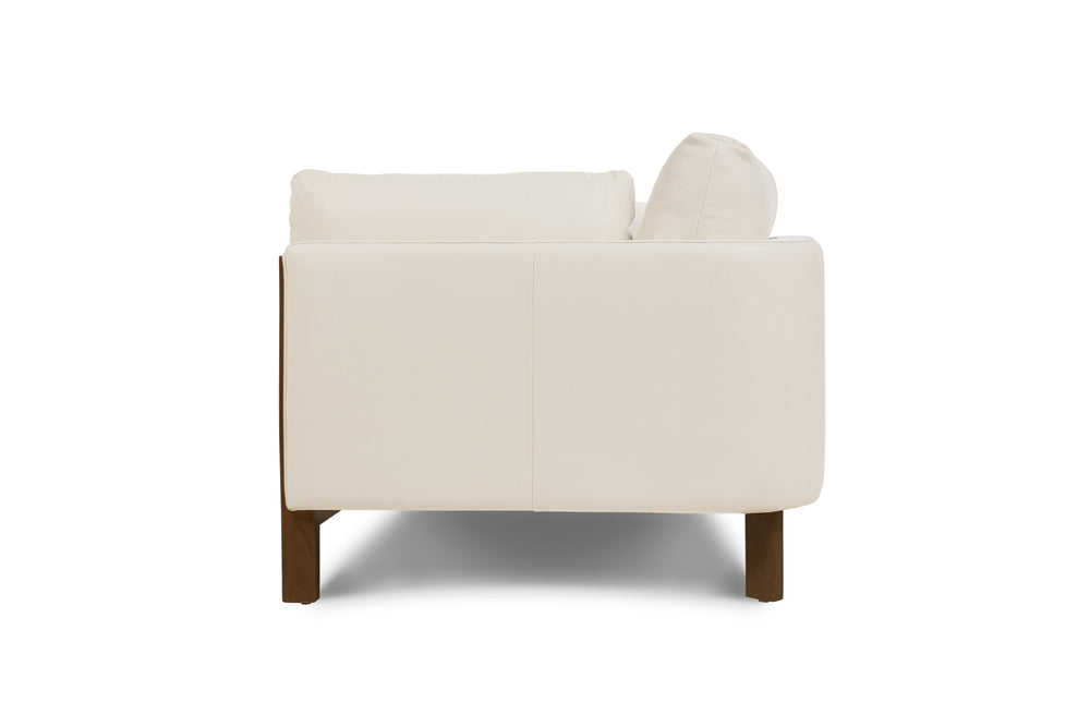 Matera Leather Three Seats Sofa with Wooden Legs, Beige