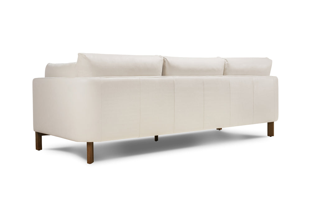 Matera Leather Three Seats Sofa with Wooden Legs, Beige