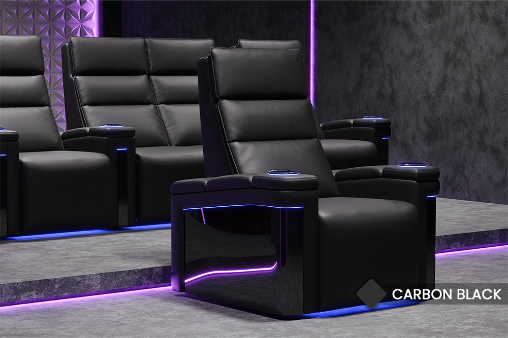 Valencia Monza Carbon Fiber Home Theater Seating Row of 4 Loveseat Center Black