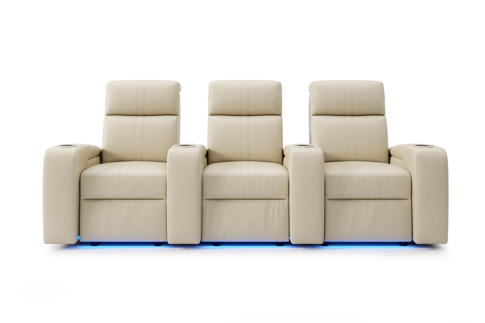 Valencia Natalie Top Grain Leather Three Seats Recliner Sofa, Cream Color