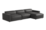 Valencia Nathan Full Aniline Leather Lounge Modular Sofa, Three Seats with Right Chaise, Black Color