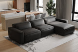 Valencia Nathan Full Aniline Leather Lounge Modular Sofa, Three Seats with Right Chaise, Black Color