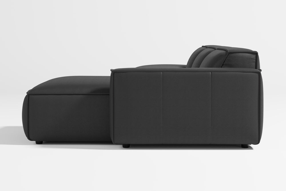 Valencia Nathan Full Aniline Leather Lounge Modular Sofa, Three Seats with Right Chaise, Black Color