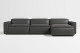Valencia Nathan Full Aniline Leather Lounge Modular Sofa, Three Seats with Right Chaise, Black Color
