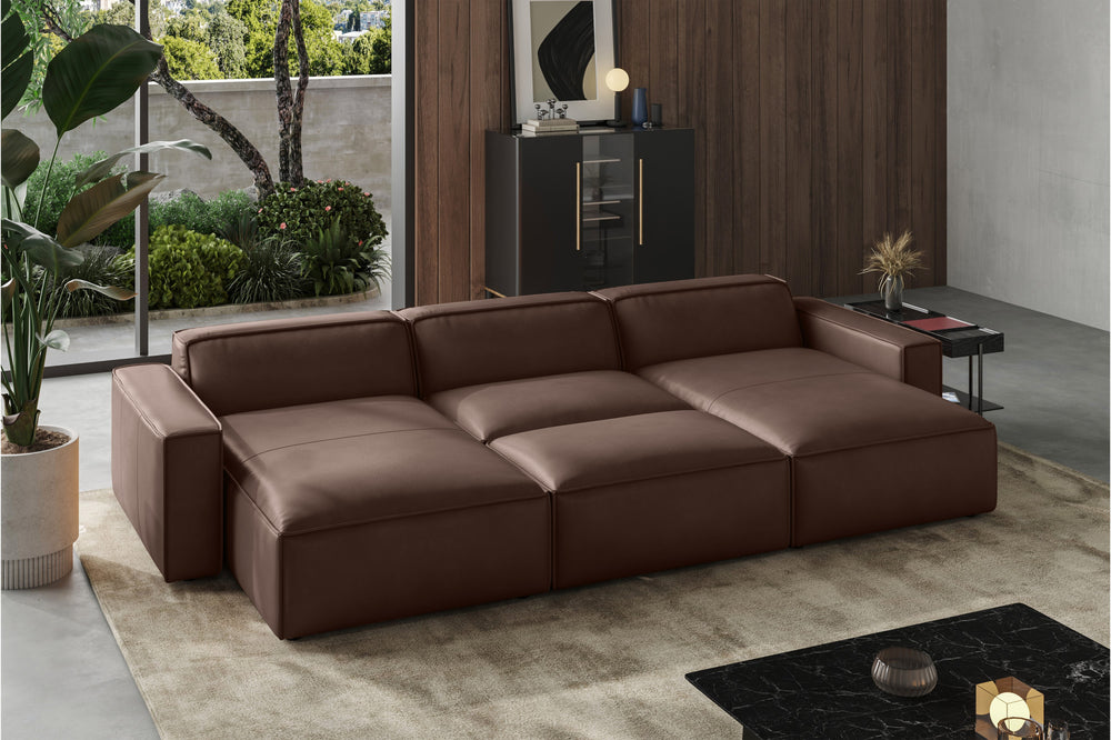 Valencia Nathan Full Aniline Leather Theater Lounge Modular Sofa with Down Feather, Bed Shape, Dark Chocolate