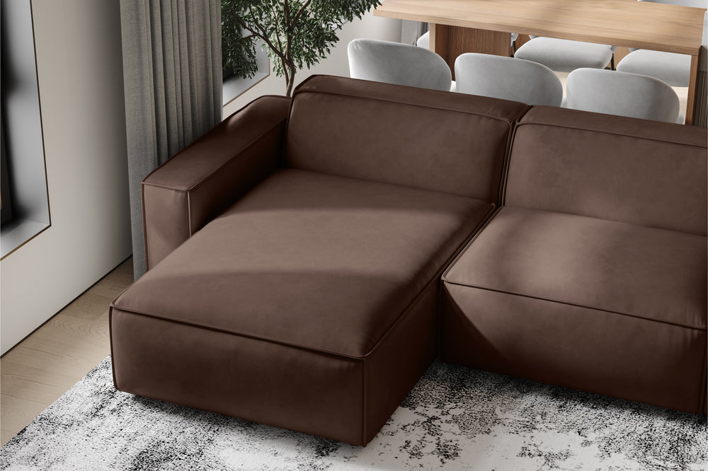 Valencia Nathan Full Aniline Leather Theater Lounge Modular Sofa with Down Feather, Bed Shape, Dark Chocolate