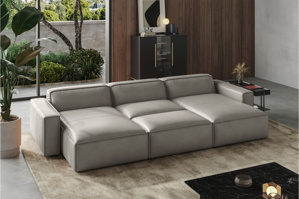 Valencia Nathan Full Aniline Leather Theater Lounge Modular Sofa with Down Feather, Bed Shape, Light Grey