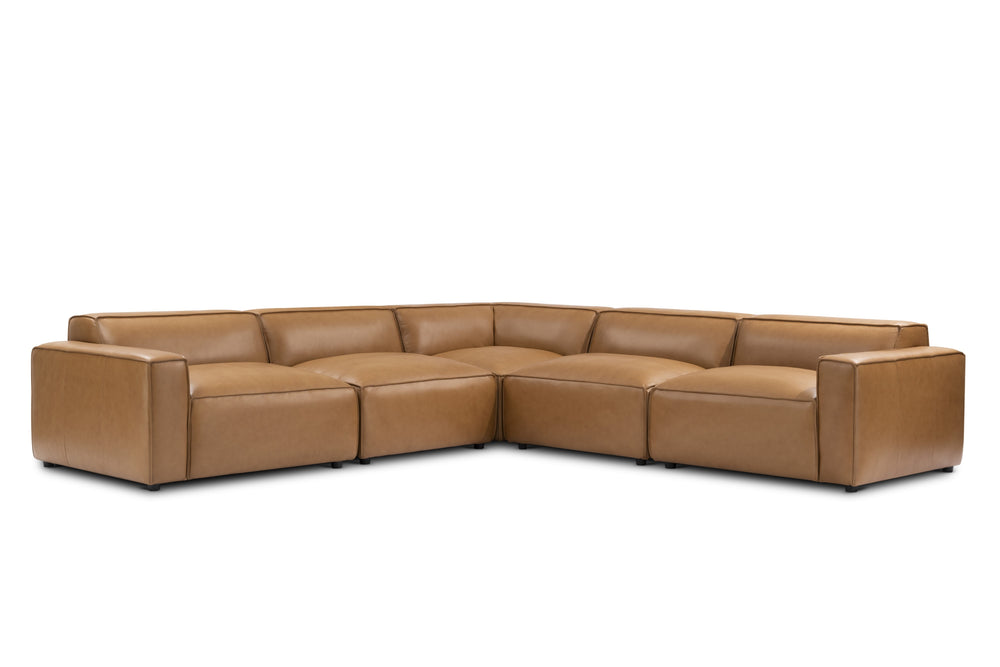 Valencia Nathan Full Aniline Leather Lounge Modular Sofa, L-Shape, Caramel Brown Color