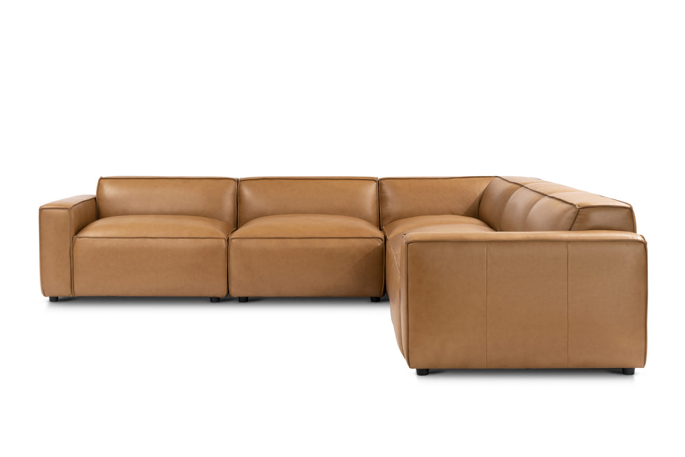 Valencia Nathan Full Aniline Leather Lounge Modular Sofa, L-Shape, Caramel Brown Color