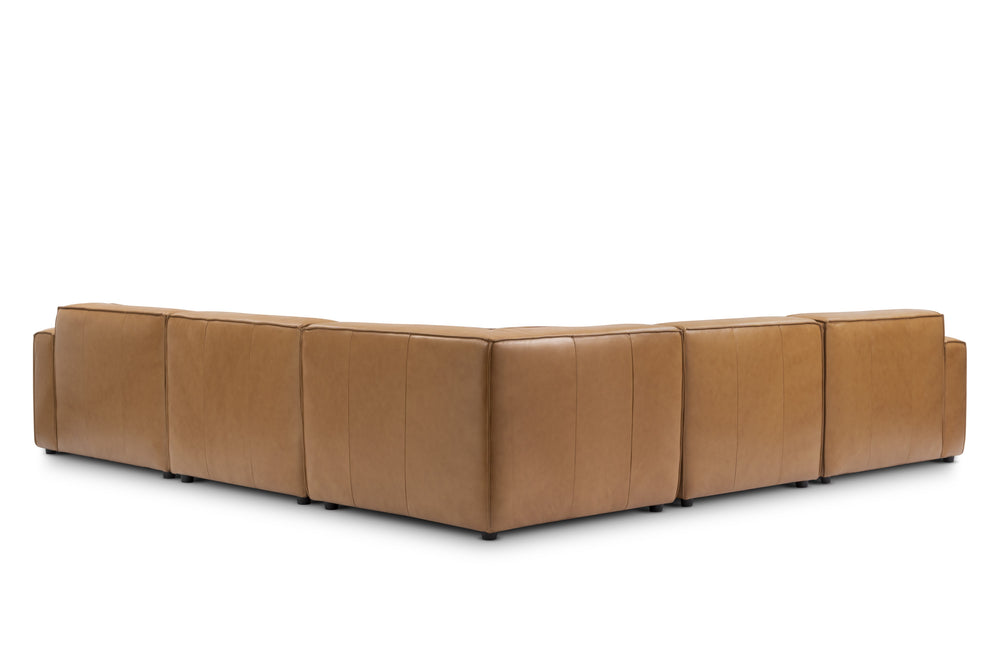 Valencia Nathan Full Aniline Leather Lounge Modular Sofa, L-Shape, Caramel Brown Color