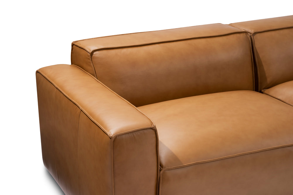 Valencia Nathan Full Aniline Leather Lounge Modular Sofa, L-Shape, Caramel Brown Color