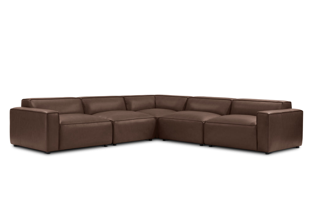 Valencia Nathan Full Aniline Leather Lounge Modular Sofa, L-Shape, Dark Chocolate