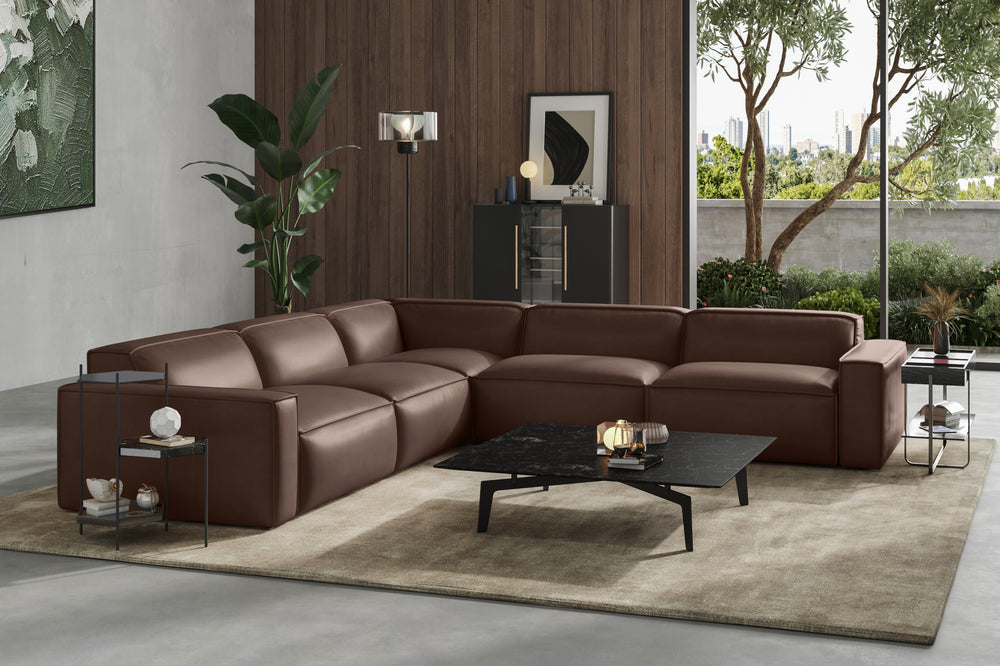 Valencia Nathan Full Aniline Leather Lounge Modular Sofa, L-Shape, Dark Chocolate