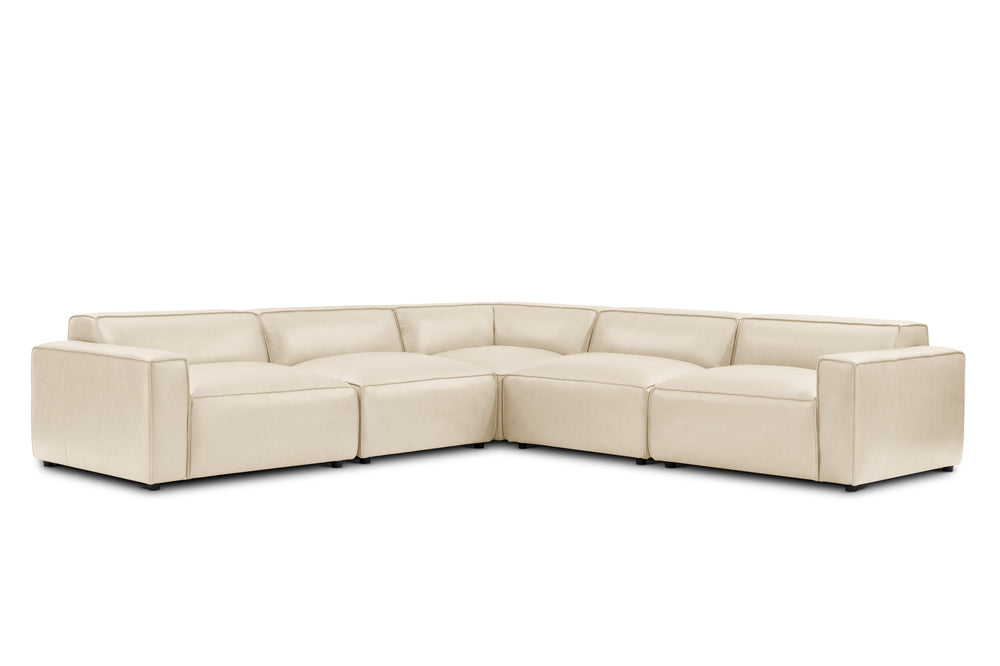 Valencia Nathan Full Aniline Leather Lounge Modular Sofa, L-Shape, Antique White