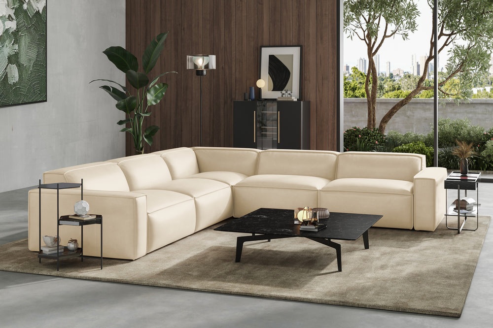 Valencia Nathan Full Aniline Leather Lounge Modular Sofa, L-Shape, Antique White