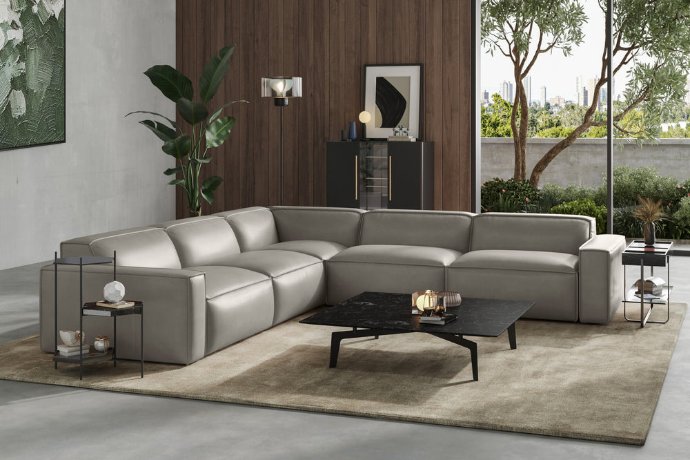 Valencia Nathan Full Aniline Leather Lounge Modular Sofa, L-Shape, Light Grey