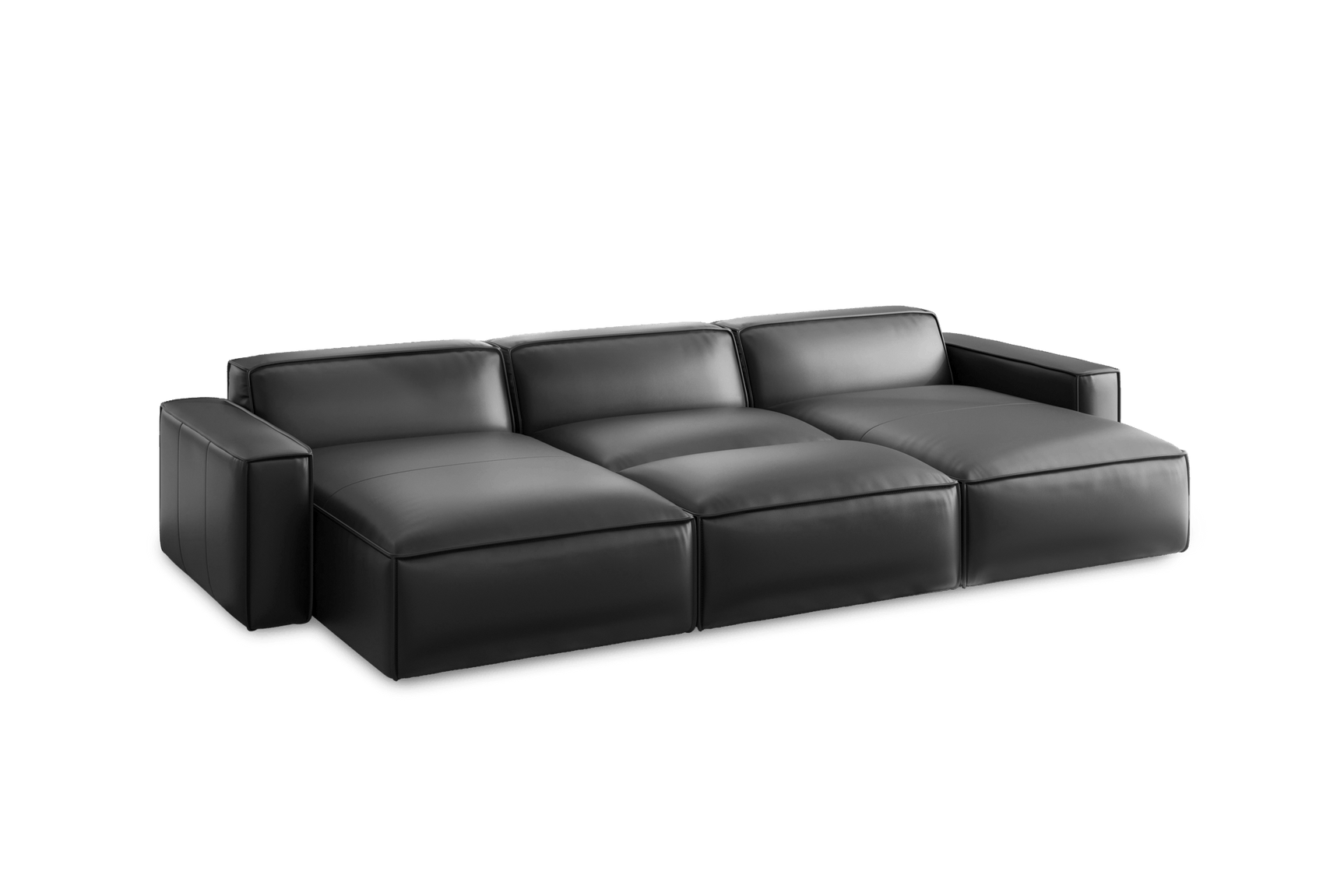 Valencia Nathan Full Aniline Leather Theater Lounge Modular Sofa with Down Feather, Bed Shape, Black Color