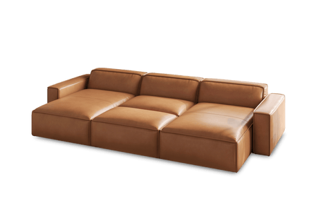 Valencia Nathan Full Aniline Leather Theater Lounge Modular Sofa with Down Feather, Bed Shape, Caramel Brown Color