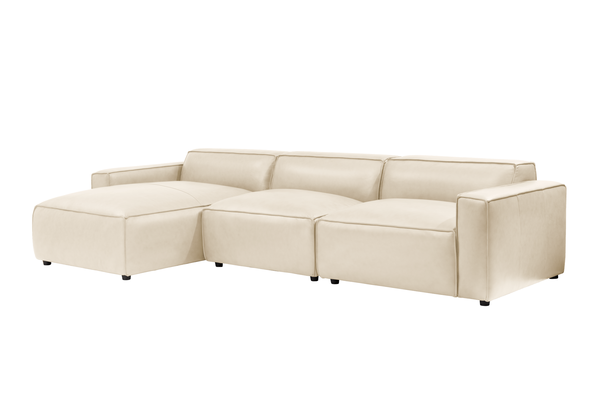 Valencia Nathan Full Aniline Leather Lounge Modular Sofa, Three Seats With Left Chaise, Antique White