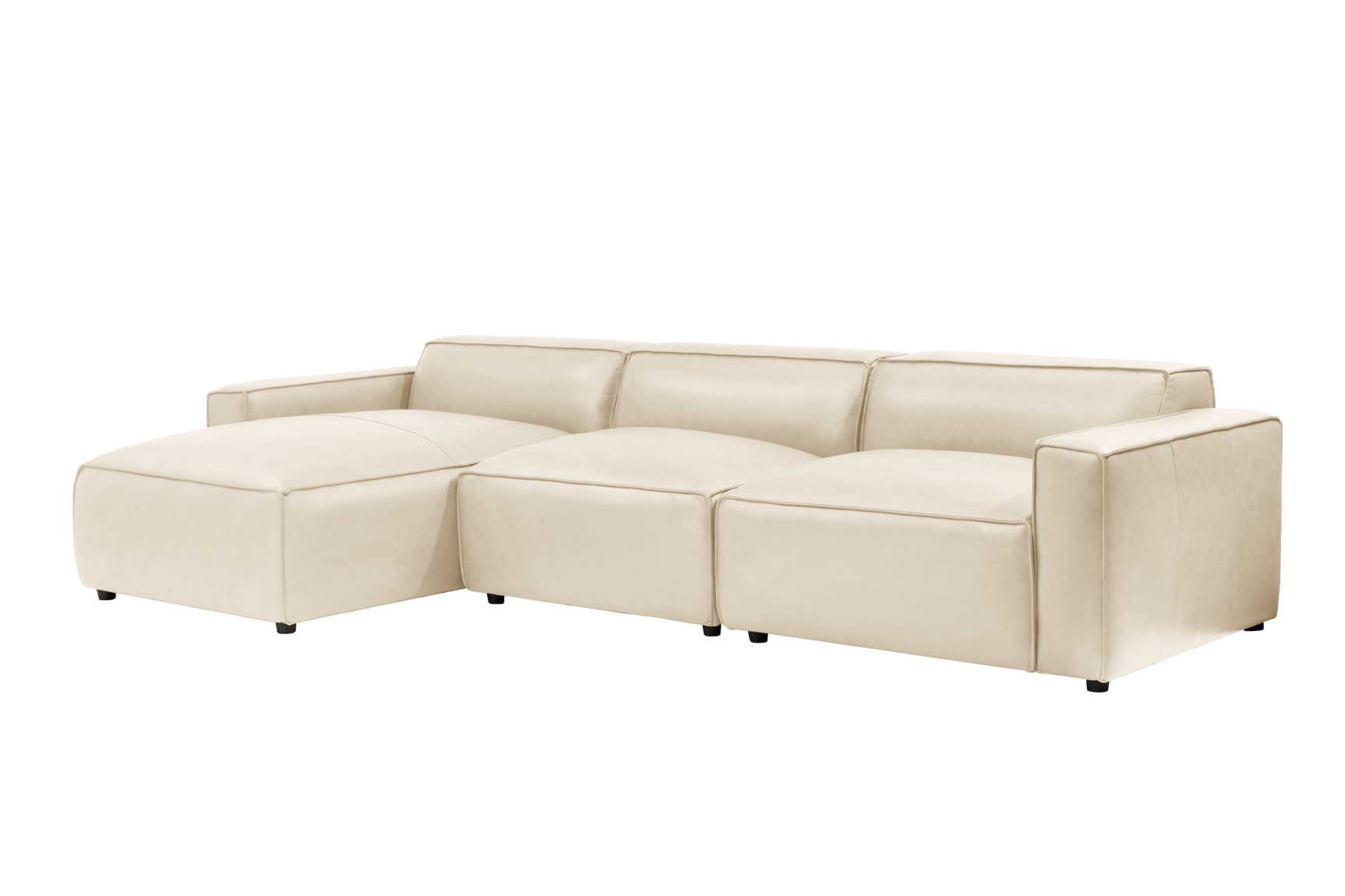 Valencia Nathan Full Aniline Leather Lounge Modular Sofa, Three Seats With Left Chaise, Antique White