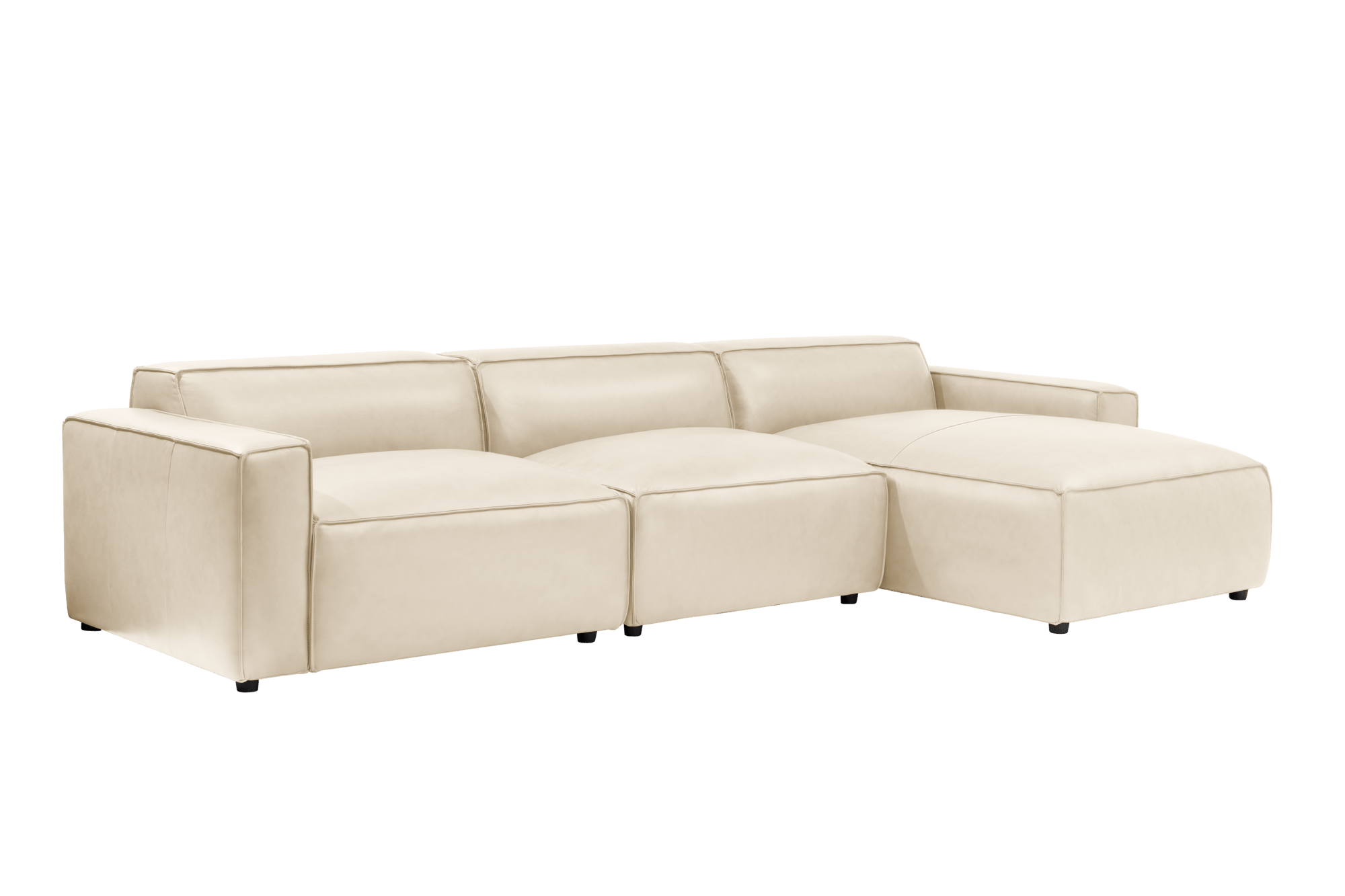 Valencia Nathan Full Aniline Leather Lounge Modular Sofa, Three Seats with Right Chaise, Antique White