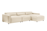 Valencia Nathan Full Aniline Leather Lounge Modular Sofa, Three Seats with Right Chaise, Antique White