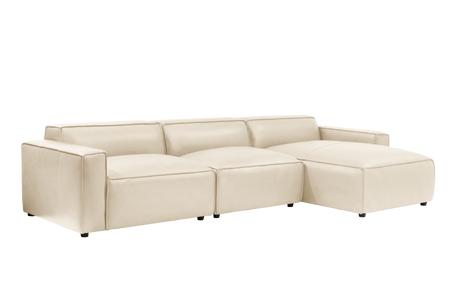 Valencia Nathan Full Aniline Leather Lounge Modular Sofa, Three Seats with Right Chaise, Antique White