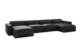 Valencia Nathan Full Aniline Leather Theater Lounge Modular Sofa with Down Feather, Row of 4 Double Chaise, Black Color
