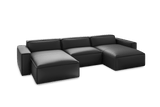 Valencia Nathan Full Aniline Leather Theater Lounge Modular Sofa with Down Feather, Row of 3 Double Chaise, Black Color