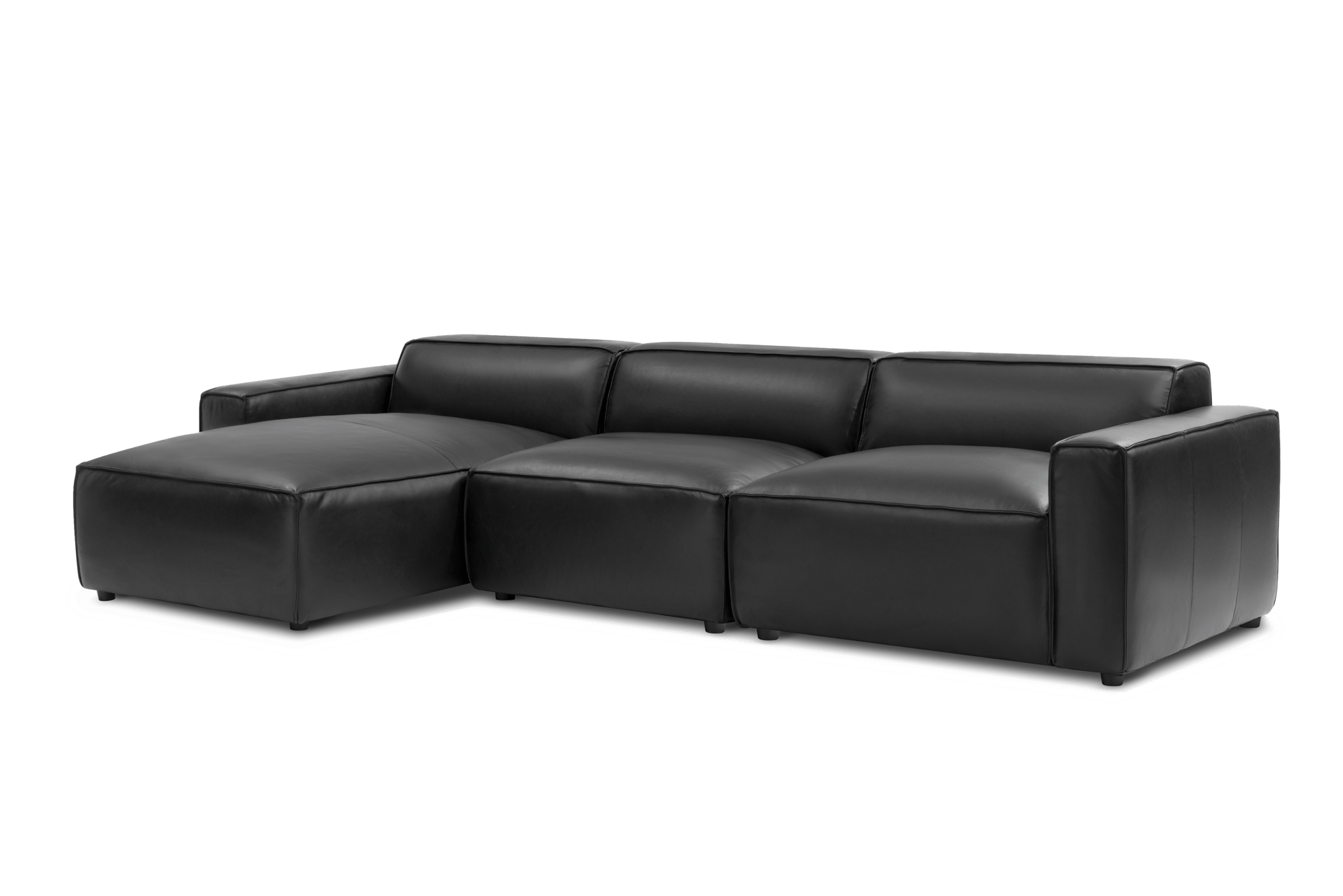Valencia Nathan Full Aniline Leather Lounge Modular Sofa, Three Seats With Left Chaise, Black Color