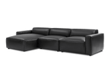 Valencia Nathan Full Aniline Leather Lounge Modular Sofa, Three Seats With Left Chaise, Black Color