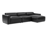 Valencia Nathan Full Aniline Leather Lounge Modular Sofa, Three Seats with Right Chaise, Black Color