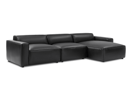 Valencia Nathan Full Aniline Leather Lounge Modular Sofa, Three Seats with Right Chaise, Black Color