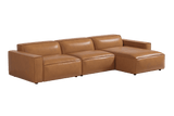 Valencia Nathan Full Aniline Leather Lounge Modular Sofa, Three Seats with Right Chaise, Caramel Brown Color