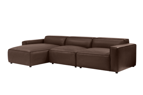 Valencia Nathan Full Aniline Leather Lounge Modular Sofa, Three Seats With Left Chaise, Dark Chocolate