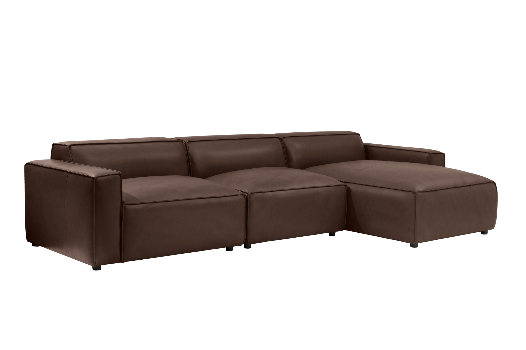 Valencia Nathan Full Aniline Leather Lounge Modular Sofa, Three Seats with Right Chaise, Dark Chocolate