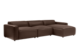 Valencia Nathan Full Aniline Leather Lounge Modular Sofa, Three Seats with Right Chaise, Dark Chocolate