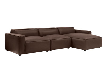 Valencia Nathan Full Aniline Leather Lounge Modular Sofa, Three Seats with Right Chaise, Dark Chocolate