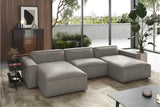 Valencia Nathan Full Aniline Leather Theater Lounge Modular Sofa with Down Feather, Row of 3 Double Chaise, Light Grey