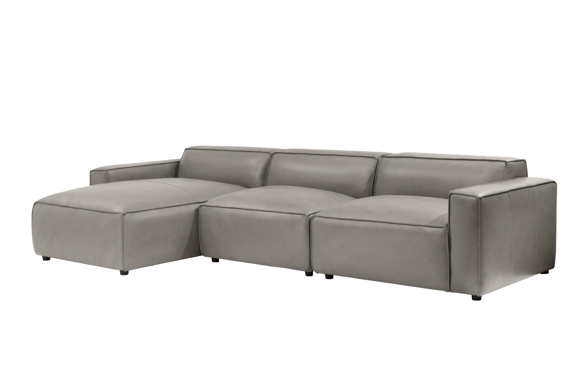 Valencia Nathan Full Aniline Leather Lounge Modular Sofa, Three Seats With Left Chaise, Light Grey
