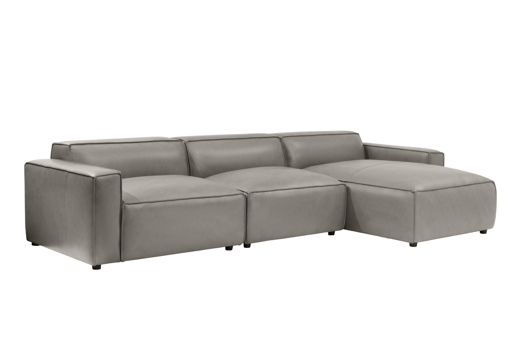 Valencia Nathan Full Aniline Leather Lounge Modular Sofa, Three Seats with Right Chaise, Light Grey