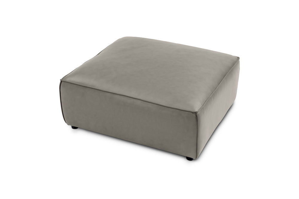 Valencia Nathan Full Aniline Ottoman, Light Grey