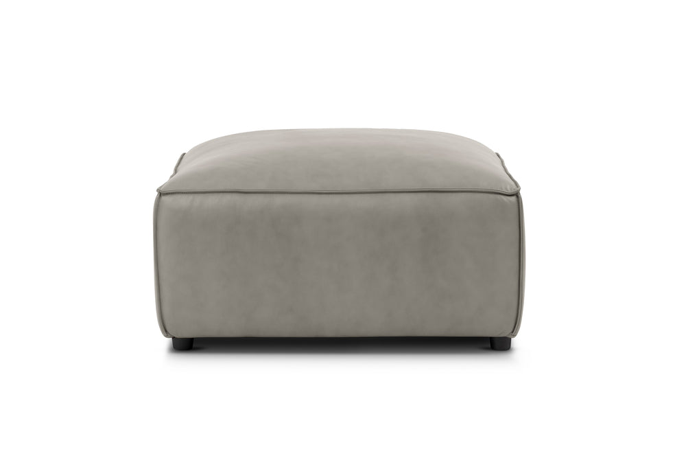 Valencia Nathan Full Aniline Ottoman, Light Grey