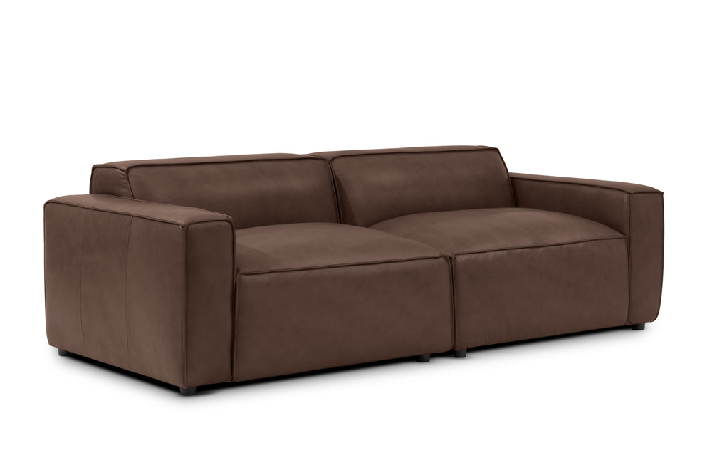 Valencia Nathan Full Aniline Leather Lounge Modular Sofa, Loveseat, Dark Chocolate