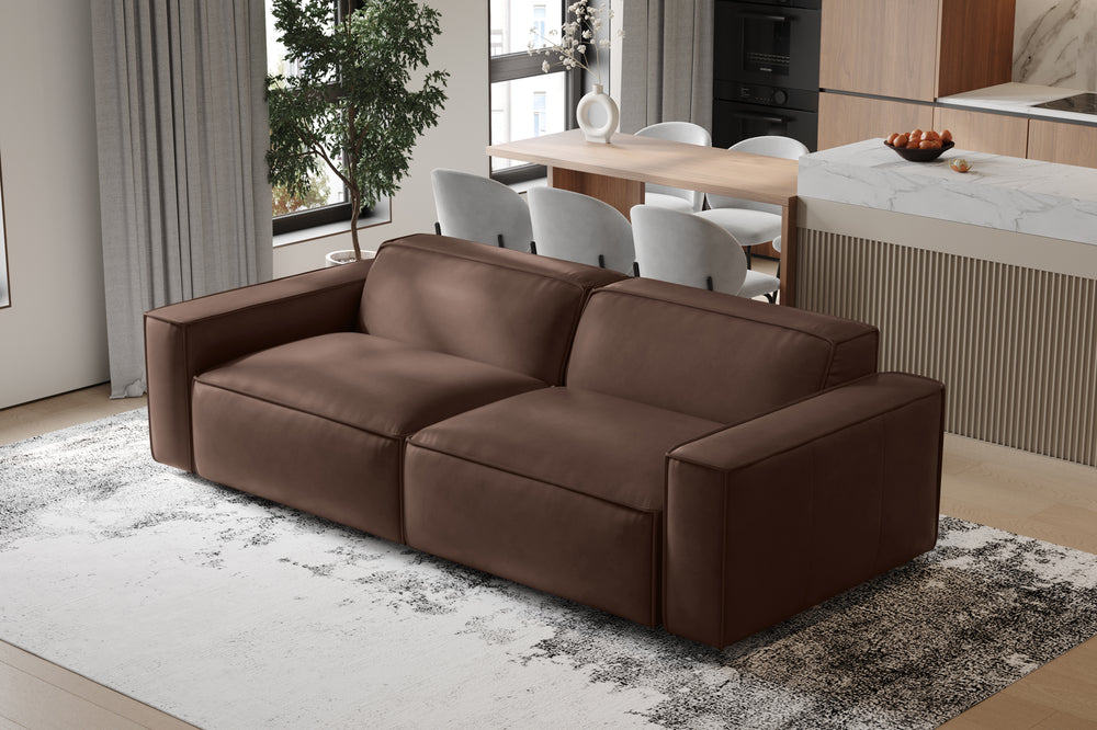 Valencia Nathan Full Aniline Leather Lounge Modular Sofa, Loveseat, Dark Chocolate