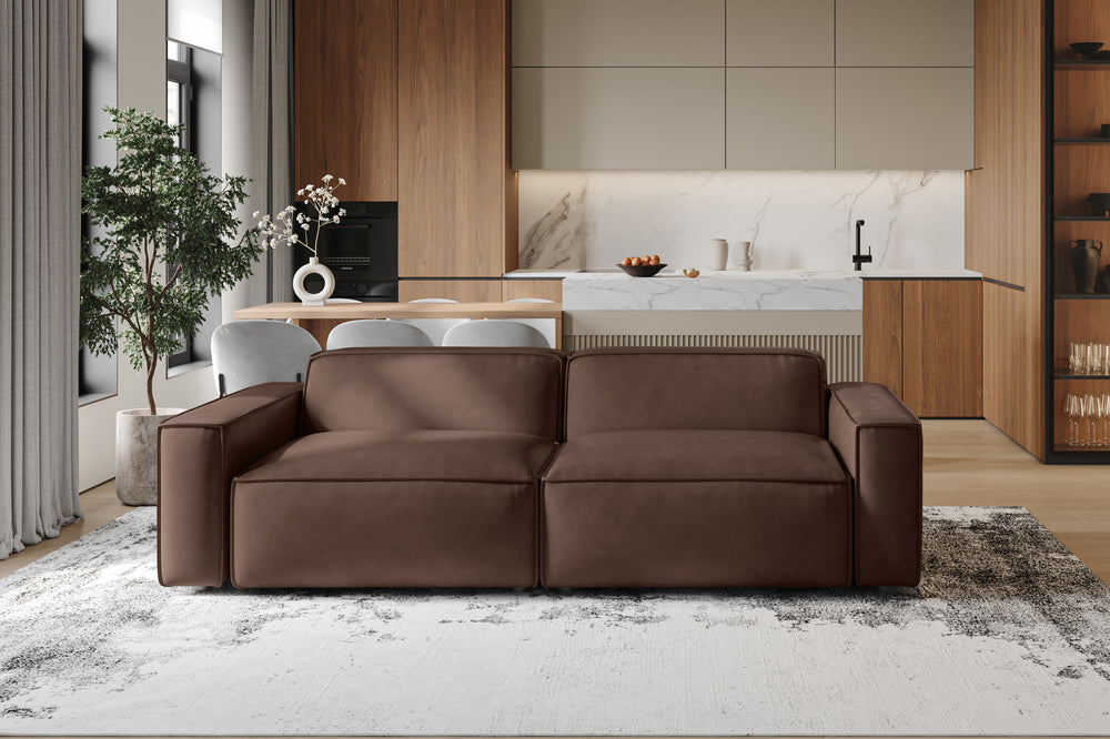 Valencia Nathan Full Aniline Leather Lounge Modular Sofa, Loveseat, Dark Chocolate