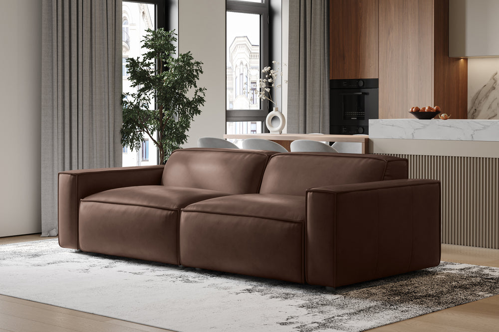 Valencia Nathan Full Aniline Leather Lounge Modular Sofa, Loveseat, Dark Chocolate