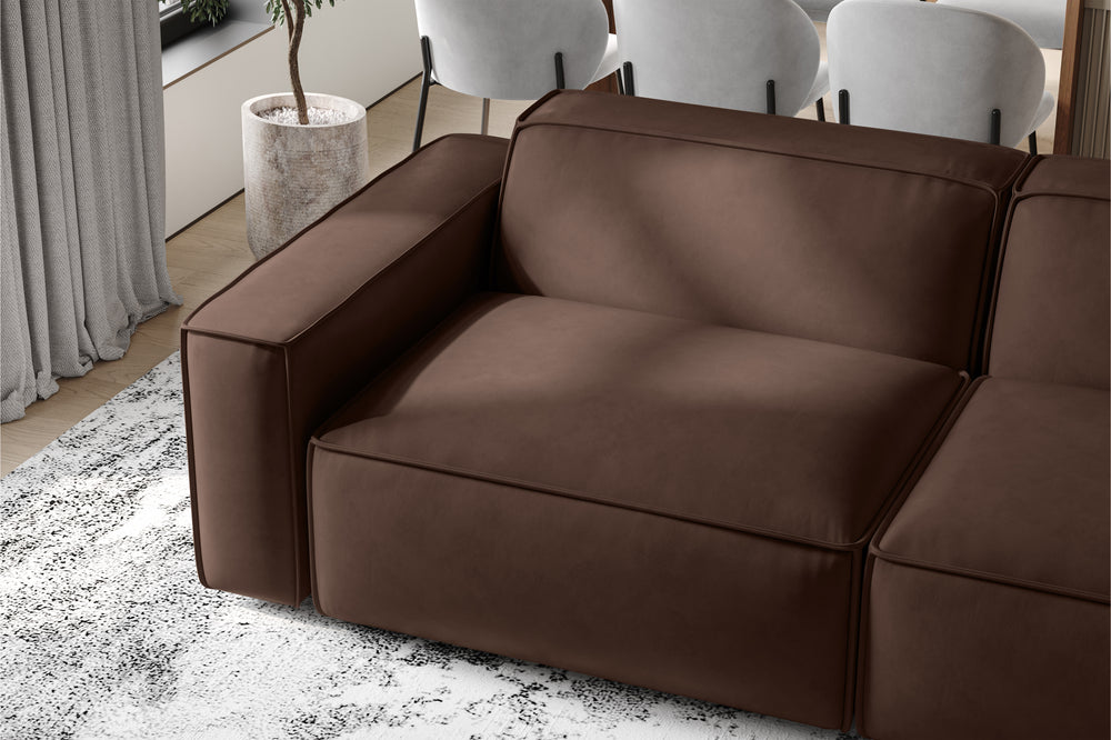 Valencia Nathan Full Aniline Leather Lounge Modular Sofa, Loveseat, Dark Chocolate