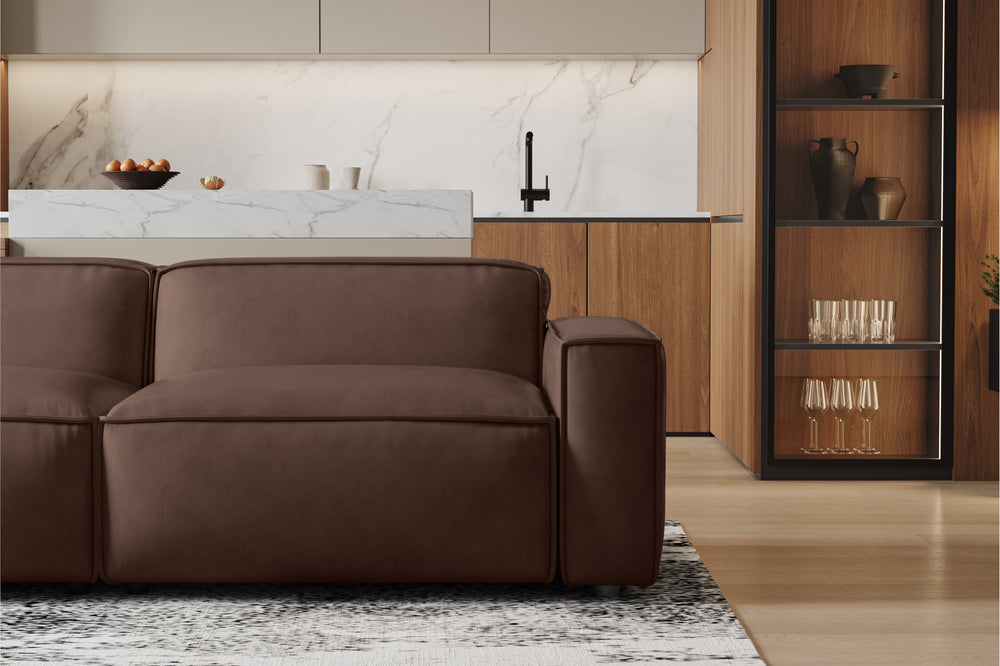 Valencia Nathan Full Aniline Leather Lounge Modular Sofa, Loveseat, Dark Chocolate